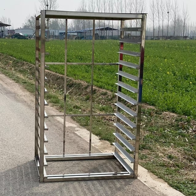 Square Komersial Bakery Stainless Steel Tray Rack Trolley Dengan Jumlah Disesuaikan Lapisan