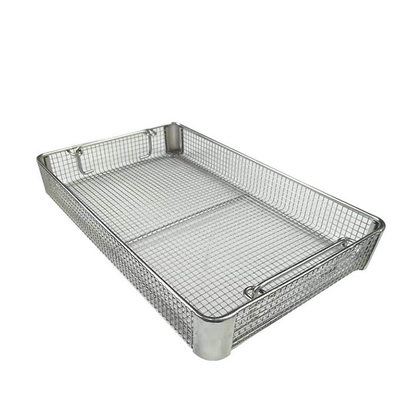 Stainless Steel Medical Sterilization Metal Mesh Basket Dengan Tutup Kunci