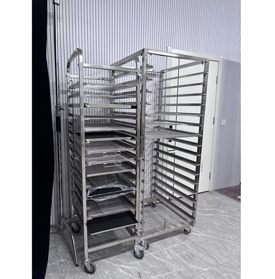 Pengelasan baja tahan karat rak bakery komersial Trolley dengan roda rem untuk baking