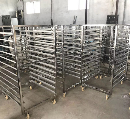 Trolley pendingin roti komersial berbaris ganda dengan roda rem untuk oven roti