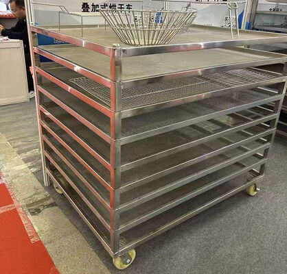 รถเข็นถาดสแตนเลสวางซ้อนกันได้สำหรับการอบแห้ง